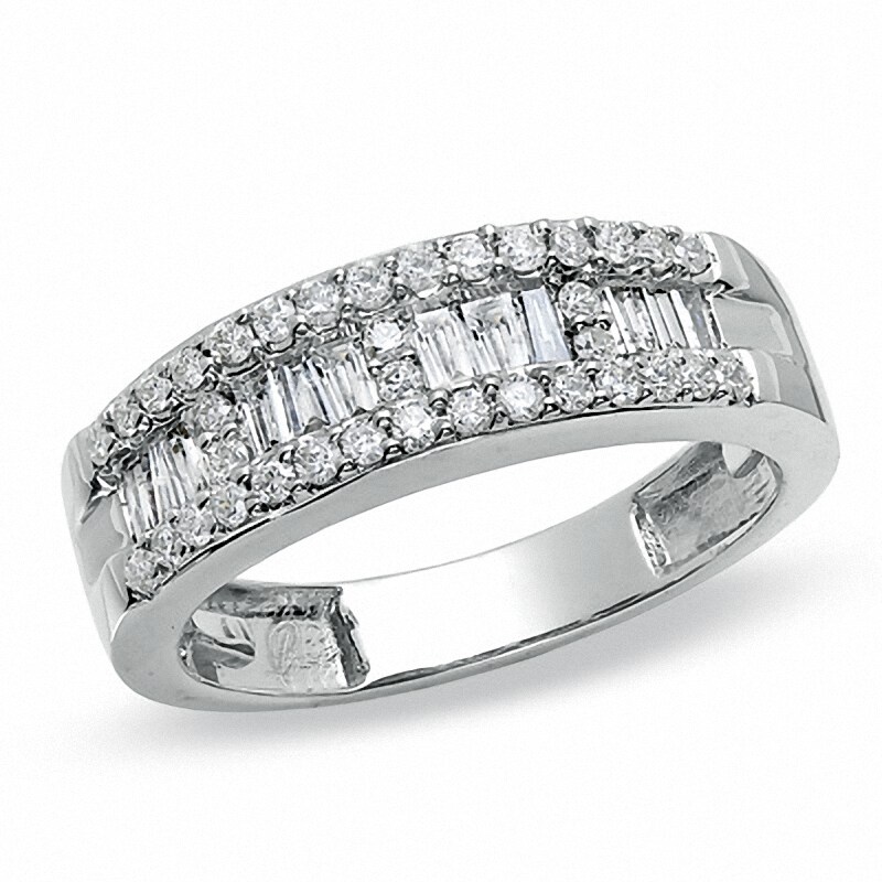 Main Image 1 of Previously Owned - 3/4 CT. T.W. Baguette and Round Channel Diamond Band in 14K White Gold