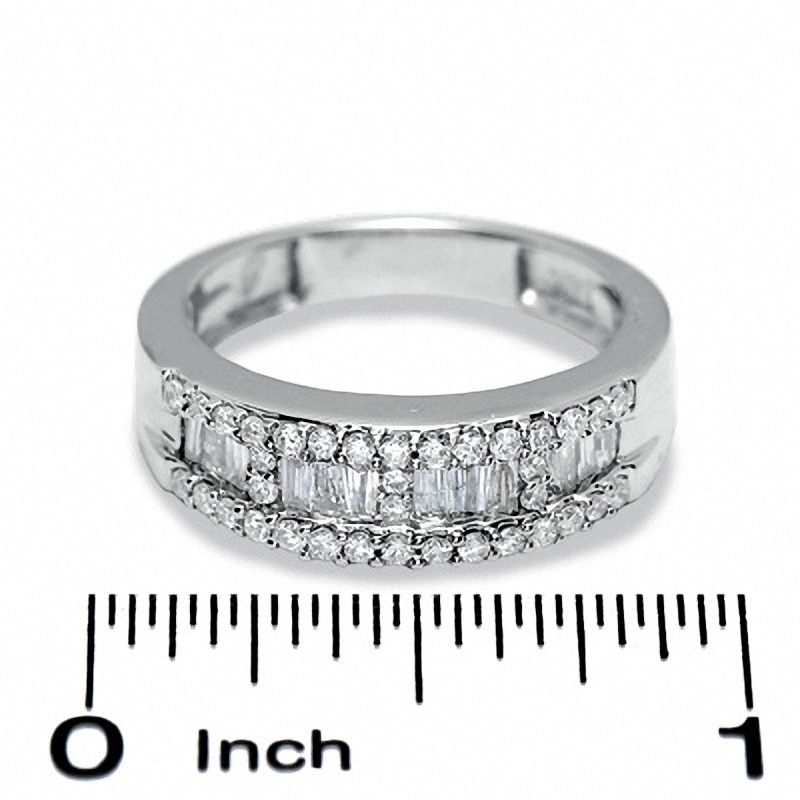 Main Image 2 of Previously Owned - 3/4 CT. T.W. Baguette and Round Channel Diamond Band in 14K White Gold