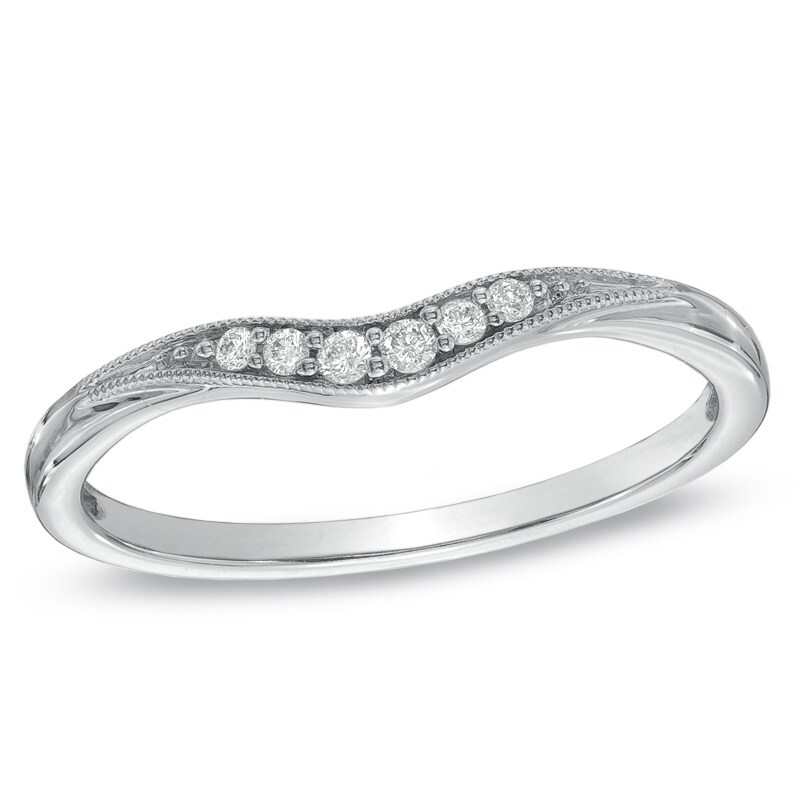 Main Image 1 of Previously Owned - Diamond Accent Contour Wedding Band in 14K White Gold