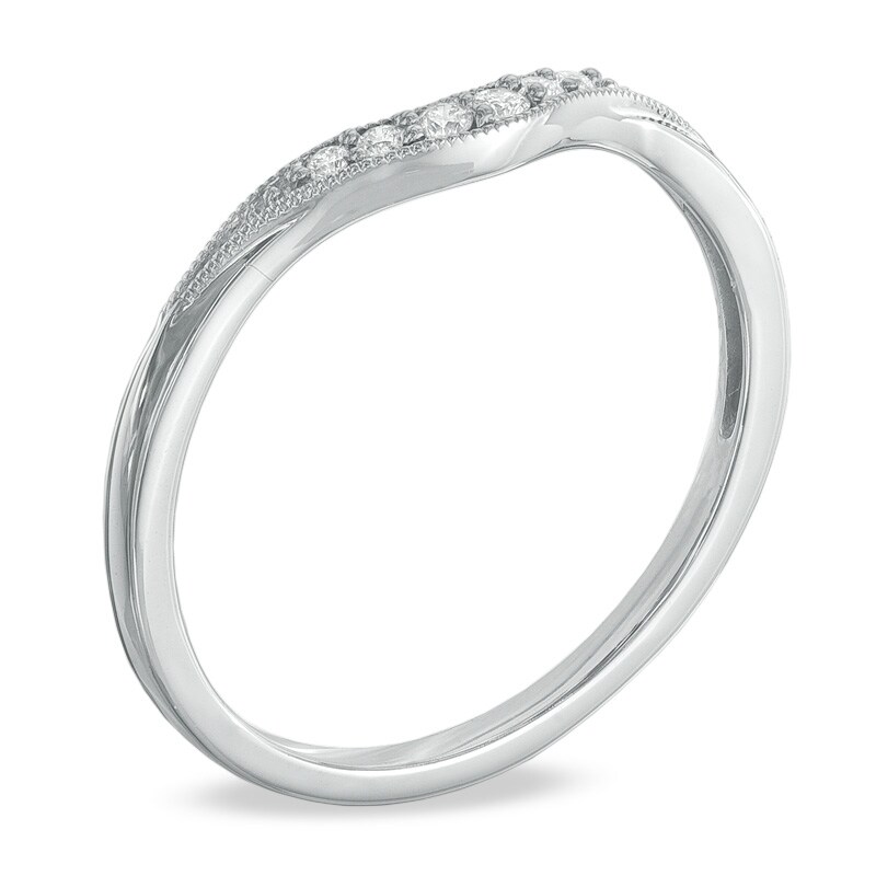 Main Image 2 of Previously Owned - Diamond Accent Contour Wedding Band in 14K White Gold