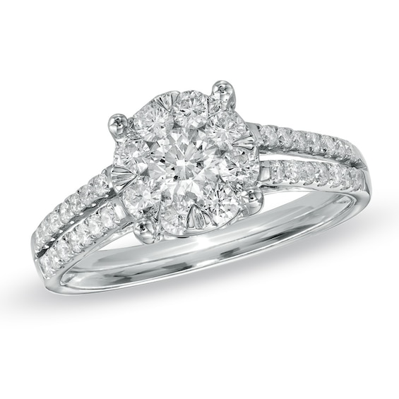 Previously Owned - 1 CT. T.w. Diamond Cluster Bridal Set in 14K White Gold