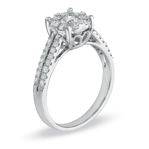 Previously Owned - 1 CT. T.w. Diamond Cluster Bridal Set in 14K White Gold