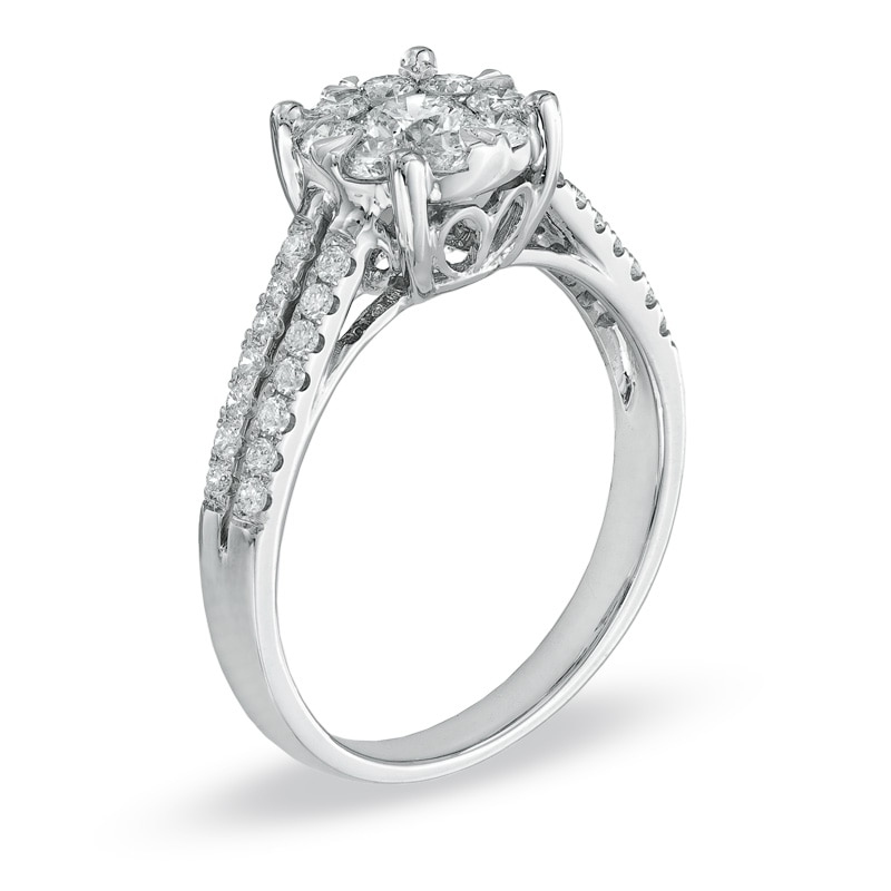 Main Image 2 of Previously Owned - 1 CT. T.W. Diamond Cluster Bridal Set in 14K White Gold