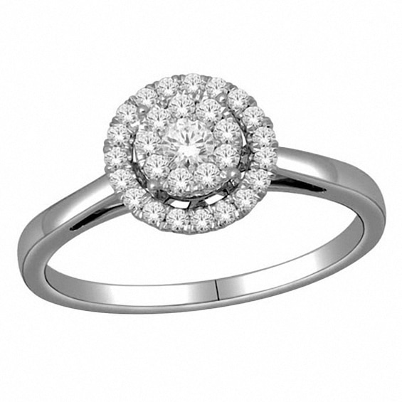 Previously Owned - 1/3 CT. T.w. Diamond Cluster Frame Engagement Ring in 10K White Gold