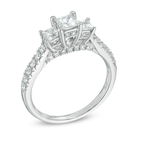 Previously Owned - Celebration Ideal 1-1/5 CT. T.w. Princess-Cut Diamond Three Stone Ring in 14K White Gold (J/I1)