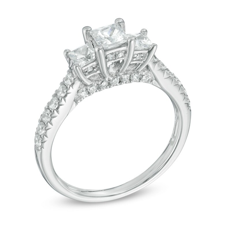 Main Image 2 of Previously Owned - Celebration Ideal 1-1/5 CT. T.W. Princess-Cut Diamond Three Stone Ring in 14K White Gold (J/I1)