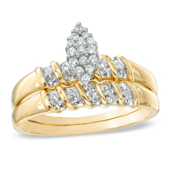 Previously Owned - 1/10 CT. T.w. Diamond Marquise Cluster Bridal Set in 10K Gold