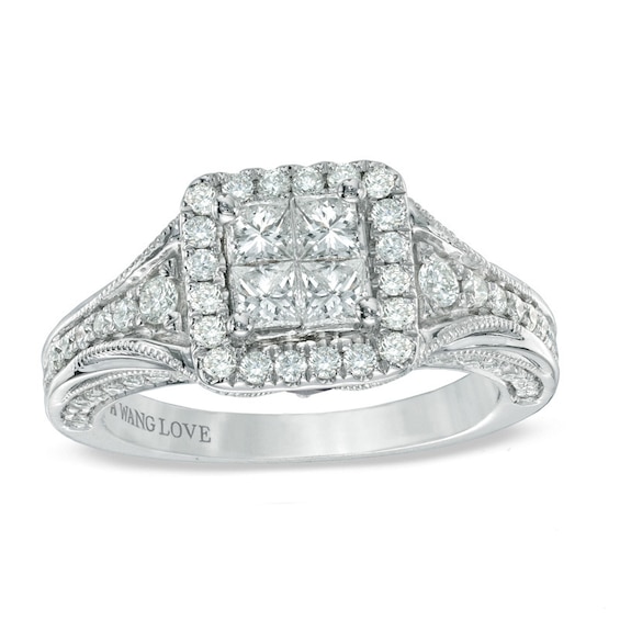 Previously Owned - Vera Wang Love Collection 1 CT. T.w. Quad Princess-Cut Diamond Engagement Ring in 14K White Gold