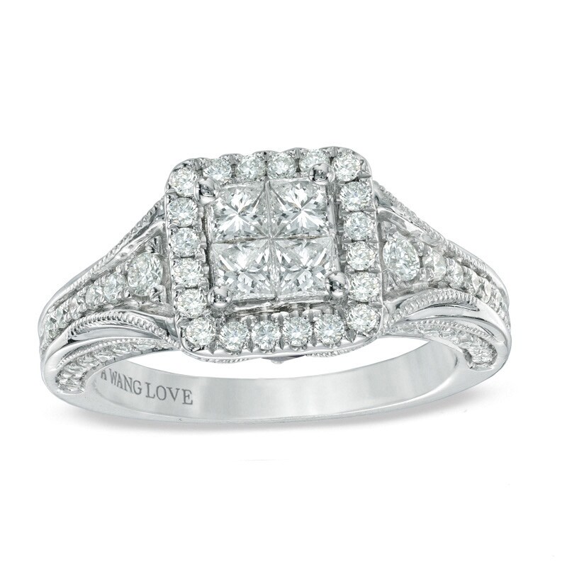 Main Image 1 of Previously Owned - Vera Wang Love Collection 1 CT. T.W. Quad Princess-Cut Diamond Engagement Ring in 14K White Gold
