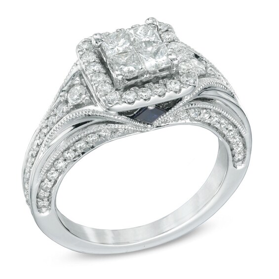 Previously Owned - Vera Wang Love Collection 1 CT. T.w. Quad Princess-Cut Diamond Engagement Ring in 14K White Gold