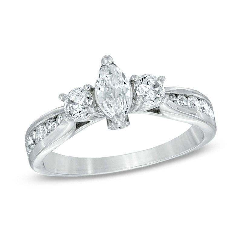 Main Image 1 of Previously Owned - 1 CT. T.W. Marquise Diamond Past Present Future® Engagement Ring in 14K White Gold