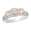 Thumbnail Image 1 of Previously Owned - Celebration Ideal 1 CT. T.W. Diamond Frame Three Stone Engagement Ring in 14K Two-Tone Gold (I/I1)