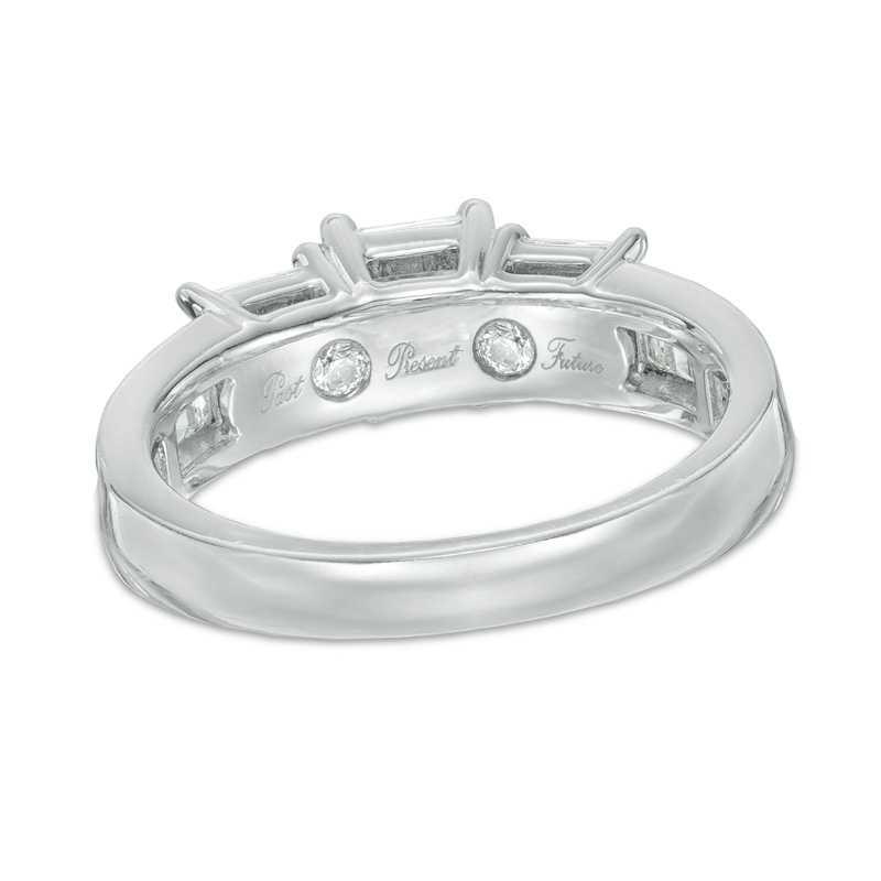 Main Image 3 of Previously Owned - 2-1/4 CT. T.W. Princess-Cut Diamond Past Present Future® Bridal Set in 14K White Gold