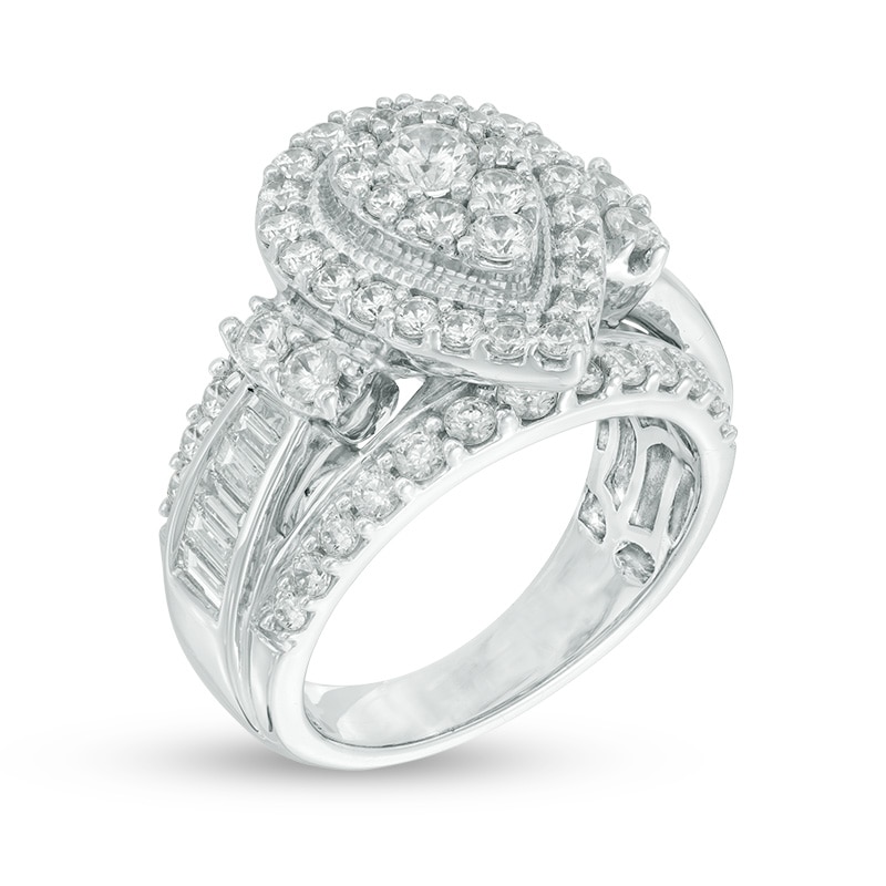 Main Image 2 of Previously Owned - 2 CT. T.W. Composite Diamond Pear-Shaped Frame Vintage-Style Engagement Ring in 14K White Gold