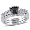 Thumbnail Image 1 of Previously Owned - 3/4 CT. Black Diamond and White Lab-Created Sapphire Three Piece Bridal Set in 10K White Gold
