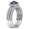 Thumbnail Image 2 of Previously Owned - 3/4 CT. Black Diamond and White Lab-Created Sapphire Three Piece Bridal Set in 10K White Gold