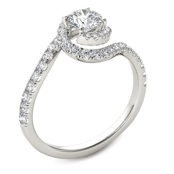 Previously Owned - 3/4 CT. T.w. Diamond Swirl Frame Bypass Engagement Ring in 14K White Gold