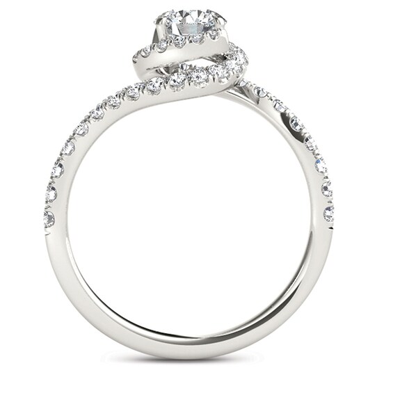 Previously Owned - 3/4 CT. T.w. Diamond Swirl Frame Bypass Engagement Ring in 14K White Gold