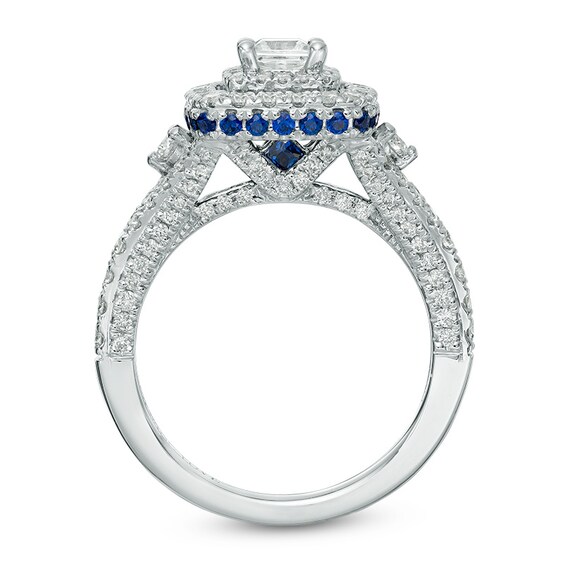 Previously Owned - Vera Wang Love Collection 1-1/3 CT. T.w. Diamond and Sapphire Frame Engagement Ring in 14K White Gold