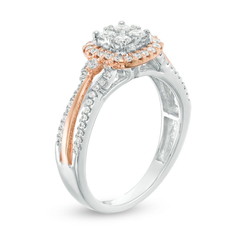 Main Image 2 of Previously Owned - 1/2 CT. T.W. Composite Diamond Cushion Frame Ring in 10K Two-Tone Gold