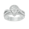 Thumbnail Image 1 of Previously Owned - 3/4 CT. T.W. Composite Diamond Pear-Shaped Frame Split Shank Bridal Set in 14K White Gold