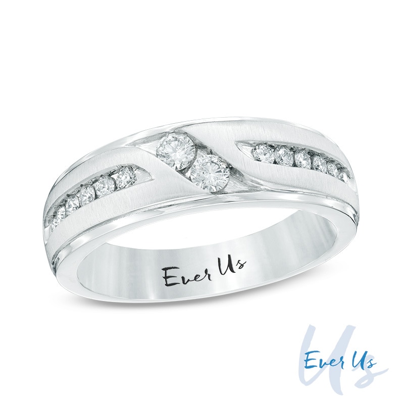Main Image 1 of Previously Owned - Ever Us® 1/2 CT. T.W. Two Stone Diamond Satin Slant Band in 14K White Gold