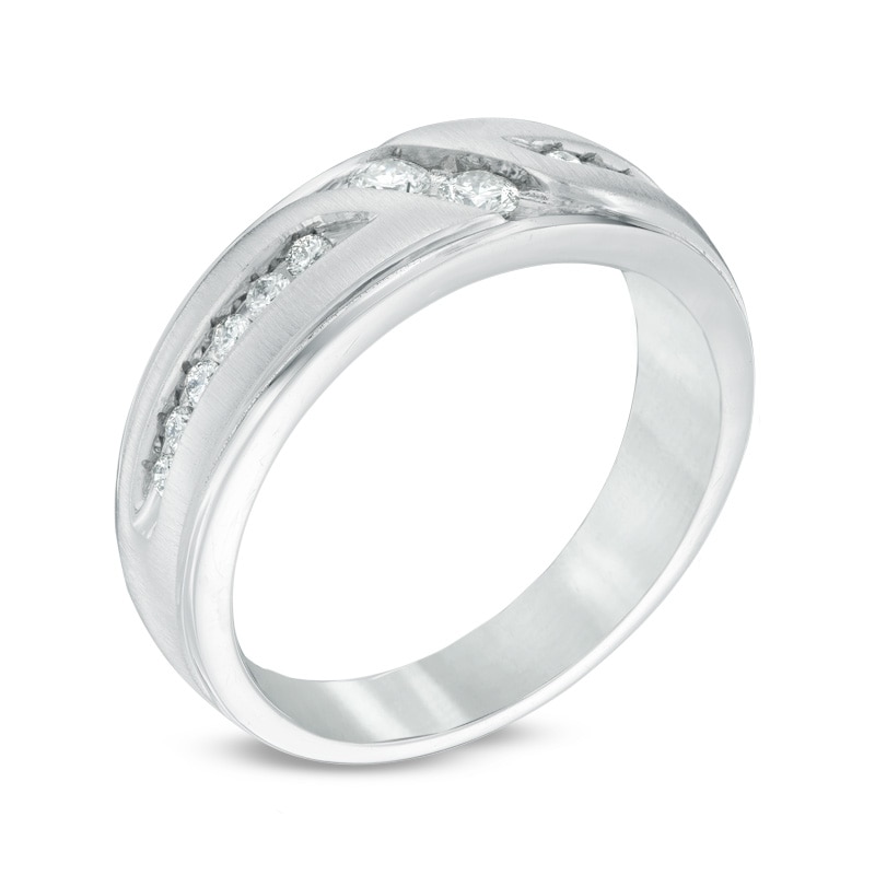 Main Image 2 of Previously Owned - Ever Us® 1/2 CT. T.W. Two Stone Diamond Satin Slant Band in 14K White Gold