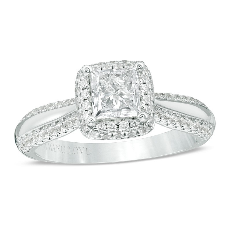 Main Image 1 of Previously Owned - Vera Wang Love Collection 1-1/6 CT. T.W. Princess-Cut Diamond Frame Engagement Ring in 14K White Gold