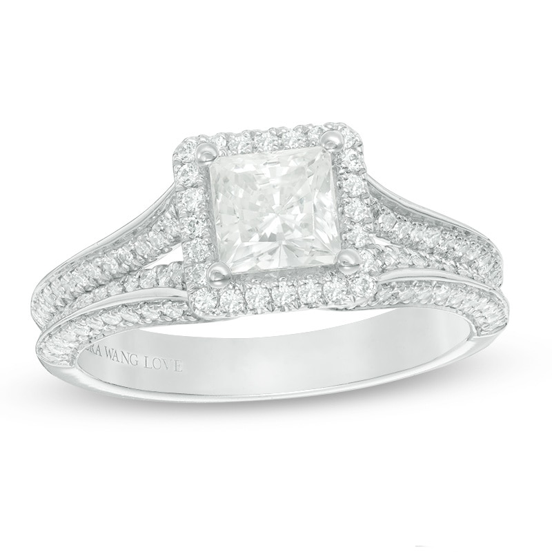 Main Image 1 of Previously Owned - Vera Wang Love Collection 1-1/2 CT. T.W. Princess-Cut Diamond Frame Engagement Ring in 14K White Gold