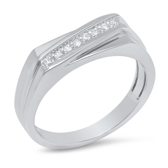 Previously Owned - 1/8 CT. T.w. Diamond Slant Wedding Band in 10K White Gold
