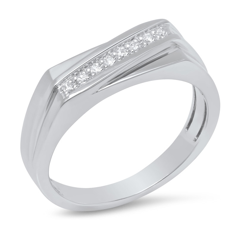 Main Image 2 of Previously Owned - 1/8 CT. T.W. Diamond Slant Wedding Band in 10K White Gold