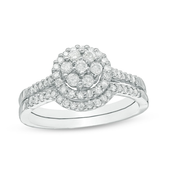 Previously Owned - 1/2 CT. T.w. Composite Diamond Frame Bridal Set in 10K White Gold