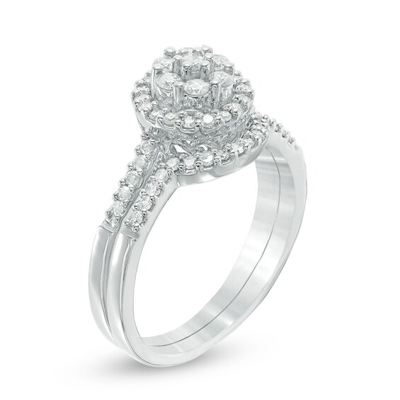 Previously Owned - 1/2 CT. T.w. Composite Diamond Frame Bridal Set in 10K White Gold