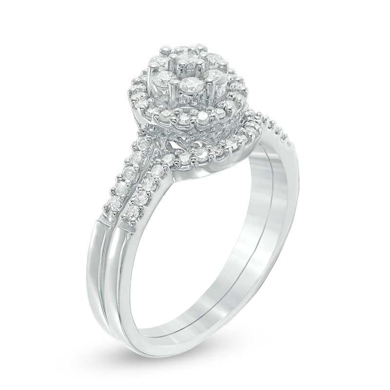 Main Image 2 of Previously Owned - 1/2 CT. T.W. Composite Diamond Frame Bridal Set in 10K White Gold