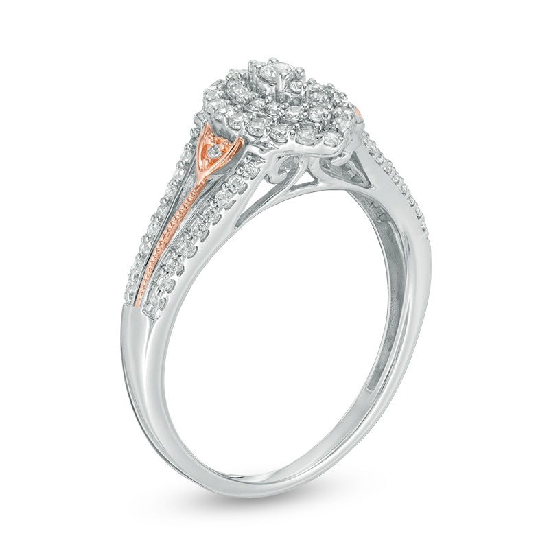 Main Image 2 of Previously Owned - 1/2 CT. T.W. Diamond Double Marquise Frame Vintage-Style Engagement Ring in 10K Two-Tone Gold