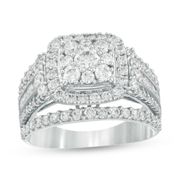 Previously Owned - 2 CT. T.W. Composite Diamond Cushion Frame Multi-Row Engagement Ring in 10K White Gold