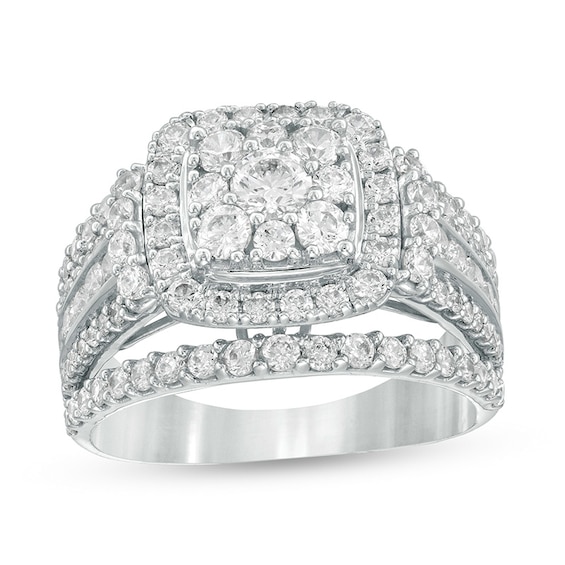 Previously Owned - 2 CT. T.w. Composite Diamond Cushion Frame Multi-Row Engagement Ring in 10K White Gold