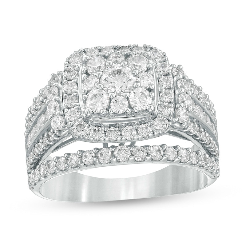 Main Image 1 of Previously Owned - 2 CT. T.W. Composite Diamond Cushion Frame Multi-Row Engagement Ring in 10K White Gold
