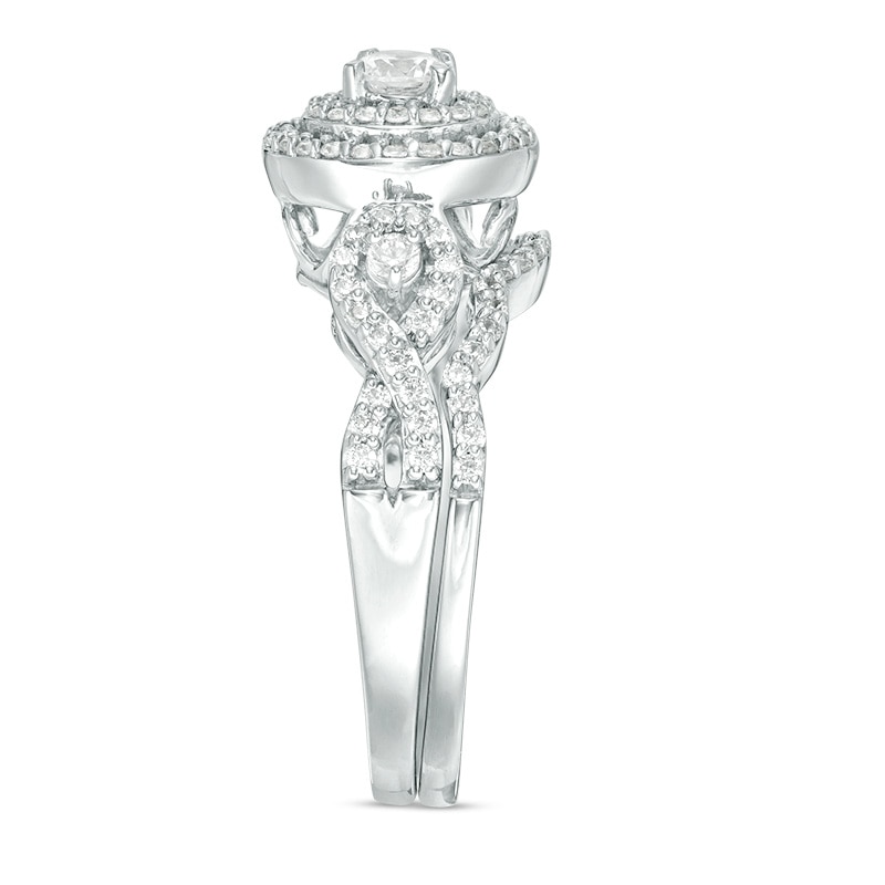 Main Image 4 of Previously Owned - 3/4 CT. T.W. Diamond Double Frame Twist Bridal Set in 10K White Gold