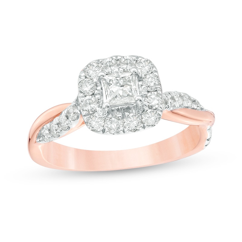 Main Image 1 of Previously Owned - 7/8 CT. T.W. Princess-Cut Diamond Frame Twist Shank Engagement Ring in 10K Rose Gold