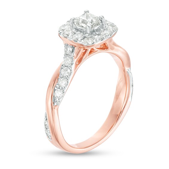 Previously Owned - 7/8 CT. T.w. Princess-Cut Diamond Frame Twist Shank Engagement Ring in 10K Rose Gold