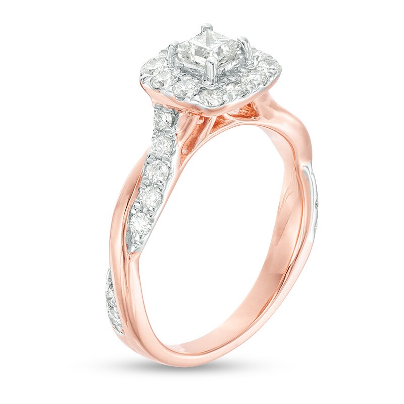 Main Image 3 of Previously Owned - 7/8 CT. T.W. Princess-Cut Diamond Frame Twist Shank Engagement Ring in 10K Rose Gold