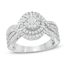 Previously Owned - 1 CT. T.W. Diamond Double Frame Multi-Row Engagement Ring in 10K White Gold