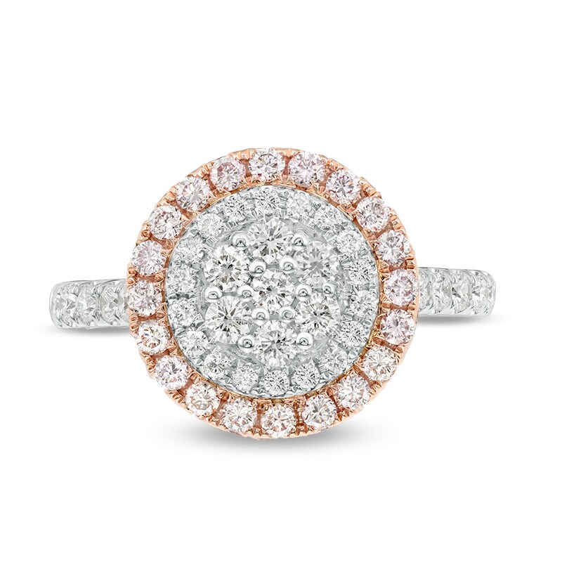 Main Image 4 of Previously Owned - 1-1/2 CT. T.W. Pink and White Composite Diamond Double Frame Engagement Ring in 14K Two-Tone Gold