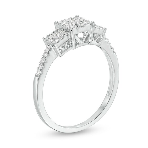 Previously Owned - 1/2 CT. T.W Composite Diamond Square Frame Three Stone Ring in 10K White Gold