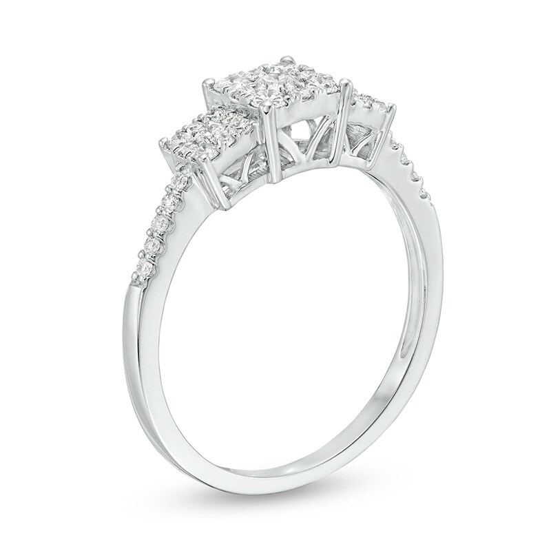 Previously Owned - 1/2 CT. T.W Composite Diamond Square Frame Three Stone Ring in 10K White Gold