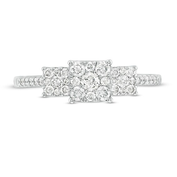 Previously Owned - 1/2 CT. T.W Composite Diamond Square Frame Three Stone Ring in 10K White Gold