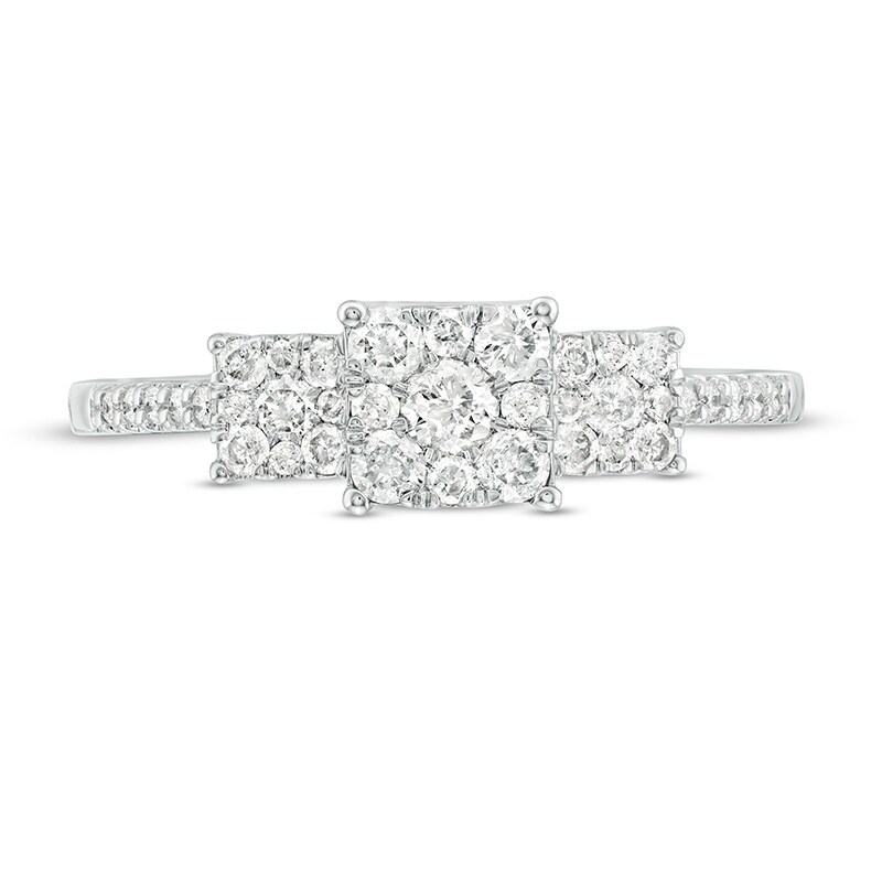 Previously Owned - 1/2 CT. T.W Composite Diamond Square Frame Three Stone Ring in 10K White Gold