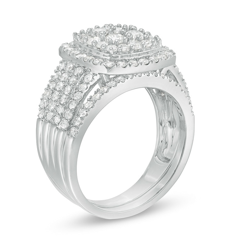 Main Image 3 of Previously Owned - 1-1/2 CT. T.W. Composite Diamond Cushion Frame Bridal Set in 10K White Gold