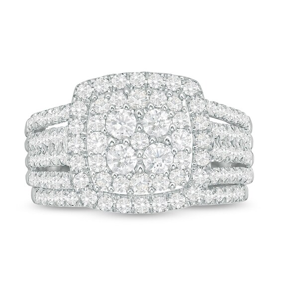 Previously Owned - 1-1/2 CT. T.w. Composite Diamond Cushion Frame Bridal Set in 10K White Gold